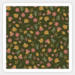 Sketchy Floral on Olive Green Sticker